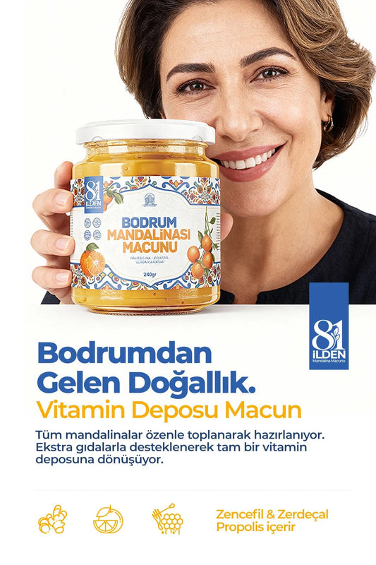 81 İlden Bodrum Mandalinası Macunu Zencefil, Zerdeçal ve Propolis İçeren Marmelat 240 g