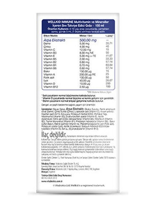 Vitabiotics Wellkid Immune Liquid Sıvı Takviye 150 ml | 4-10 Yaş