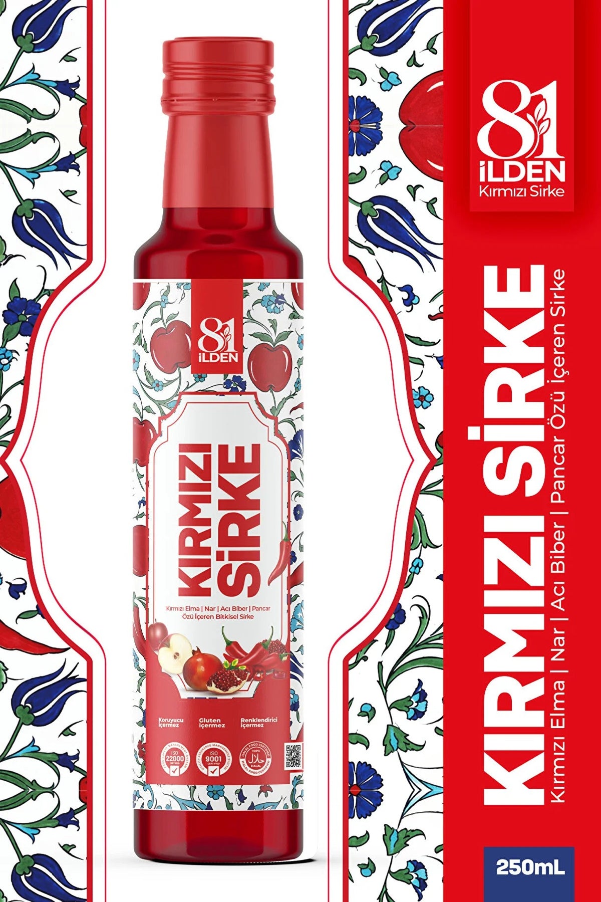 81 İlden Kırmızı Sirke Elma, Nar, Acı Biber ve Pancar Özü İçeren Bitkisel Sirke 250 ml