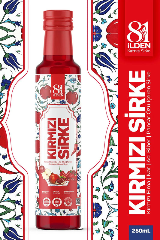 81 İlden Kırmızı Sirke Elma, Nar, Acı Biber ve Pancar Özü İçeren Bitkisel Sirke 250 ml