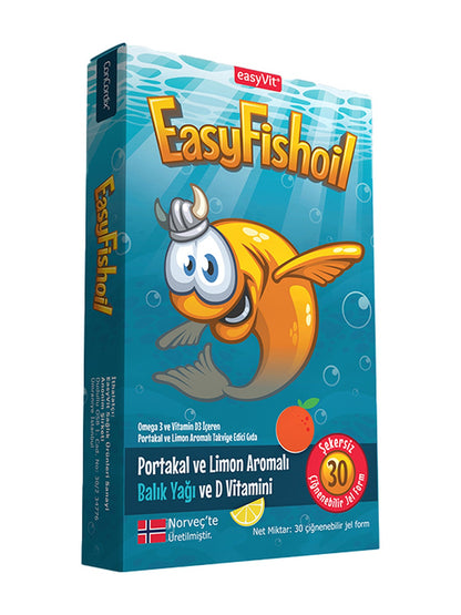 Easy Fish Oil Portakal ve Limon Aromalı Balık Yağı ve D Vitamini 30 Çiğnenebilir Form
