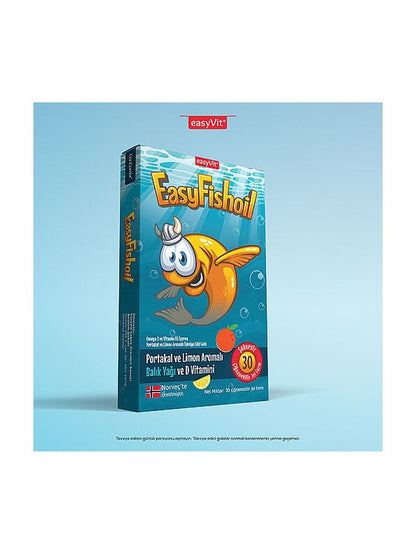 Easy Fish Oil Portakal ve Limon Aromalı Balık Yağı ve D Vitamini 30 Çiğnenebilir Form
