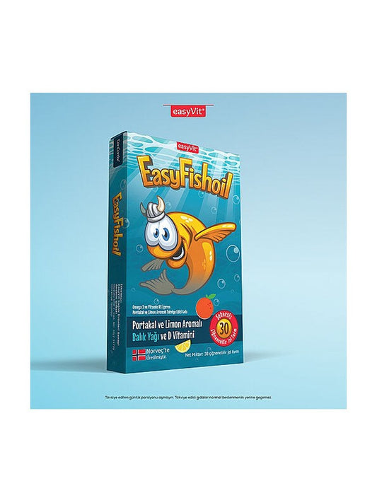 Easy Fish Oil Portakal ve Limon Aromalı Balık Yağı ve D Vitamini 30 Çiğnenebilir Form