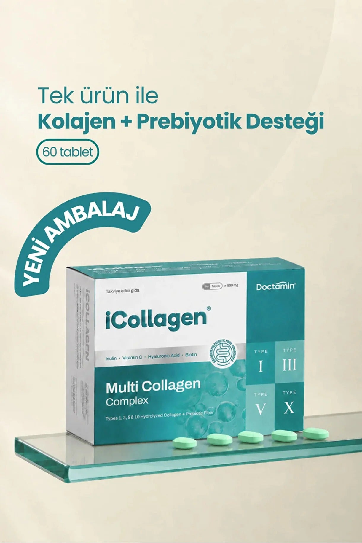 iCollagen Multi Collagen Complex 5 Tip Kolajen ve Prebiyotik 60 Tablet