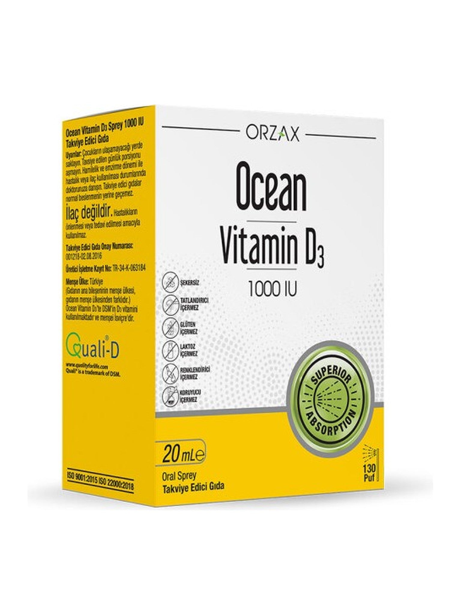 Orzax Ocean Vitamin D3 1000 IU Sprey 20ml