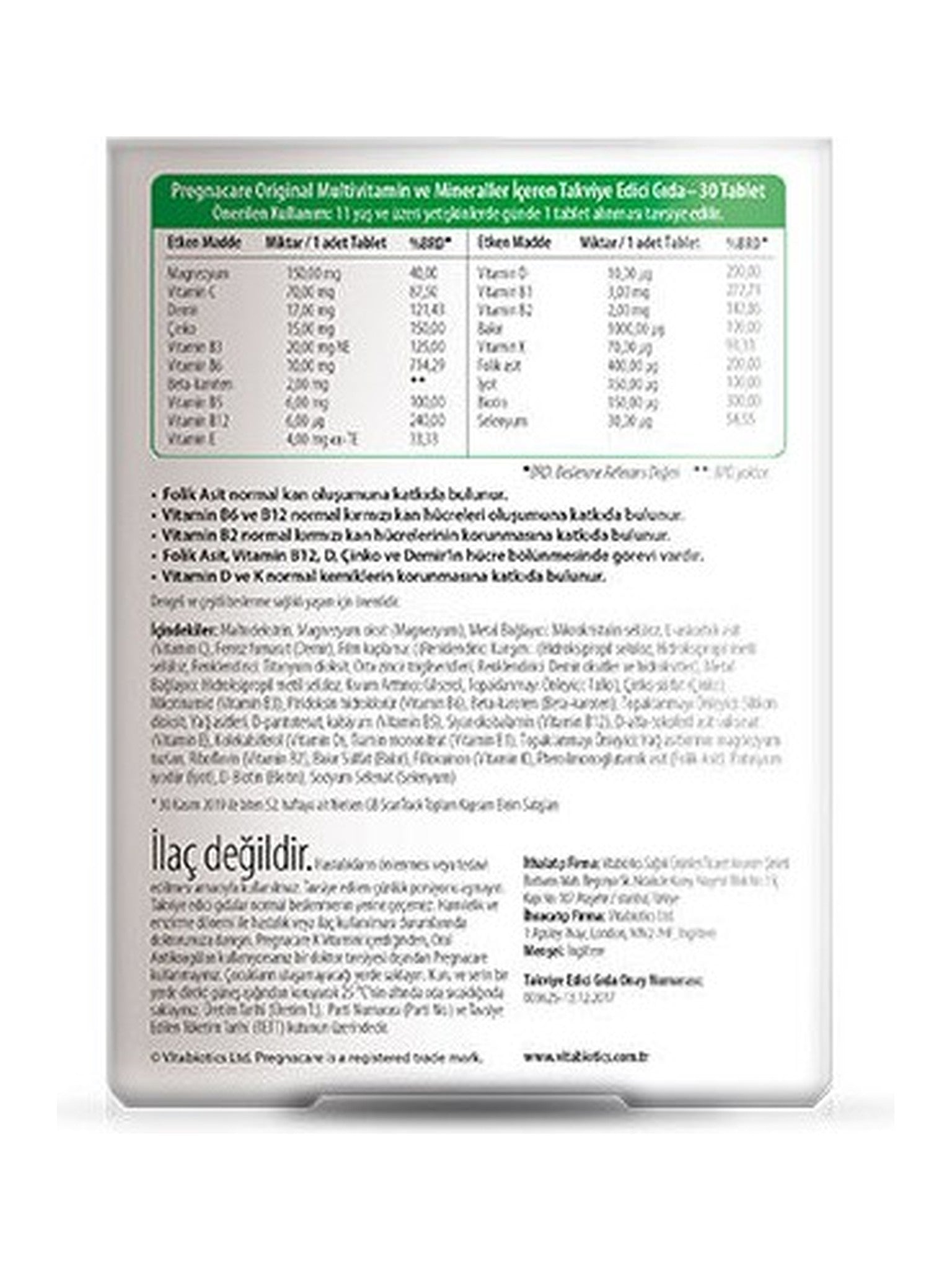 Vitabiotics Pregnacare Original Tablets 30 Tablet