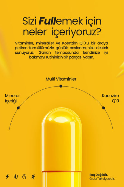 VitaminLife Full Multivitamin, Mineral ve Koenzim Q10 İçeren Takviye Edici Gıda 30 Kapsül